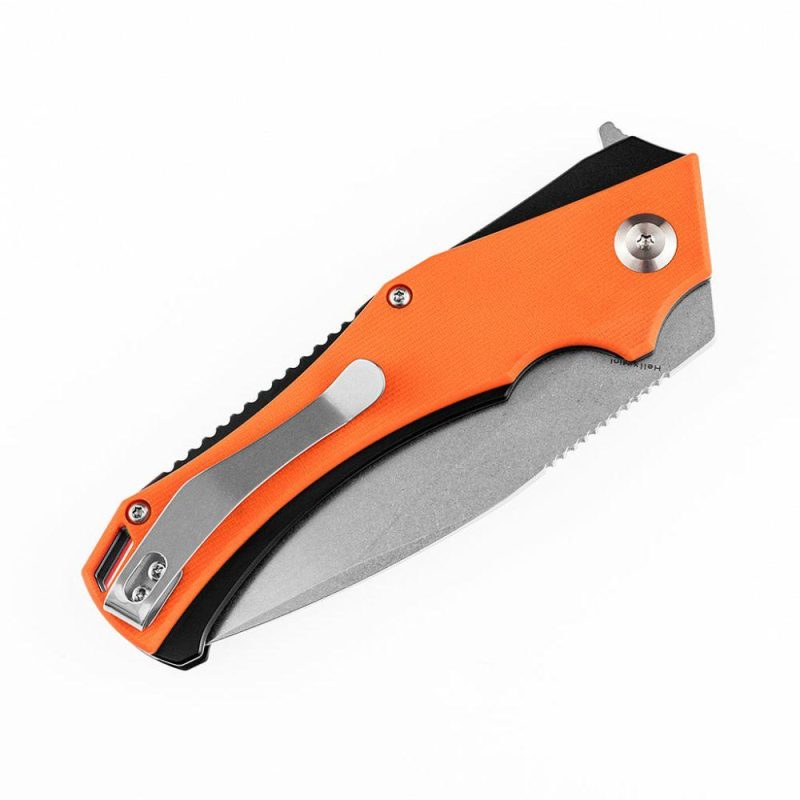 Mini Hellx T2008A5 Stonewashed D2 Blade Orange G10Handle with Mikkel Willumsen Design | Folding Pocket Knives