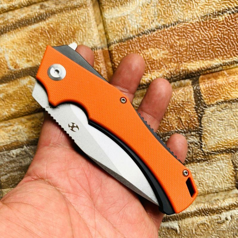 Mini Hellx T2008A5 Stonewashed D2 Blade Orange G10Handle with Mikkel Willumsen Design | Folding Pocket Knives