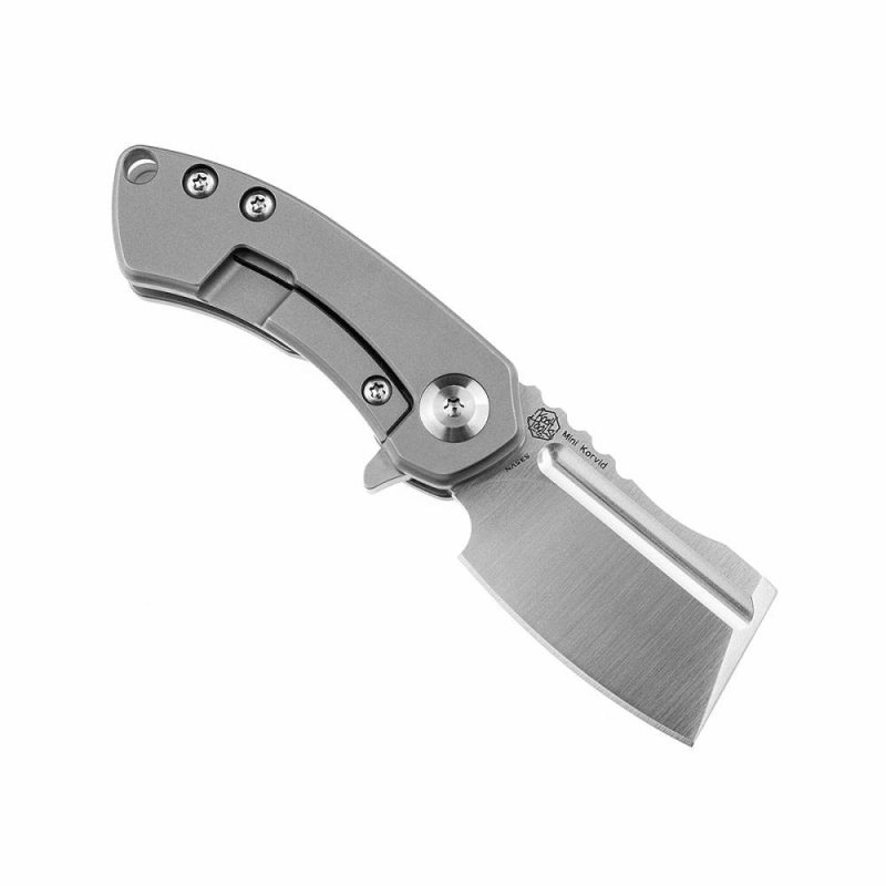 Mini Korvid Flipper knife Bead Blasted Titanium Handle (1.45’‘CPM-S35VN Blade ) Koch Tools Design-K3030A2 Plain | Folding Pocket Knives