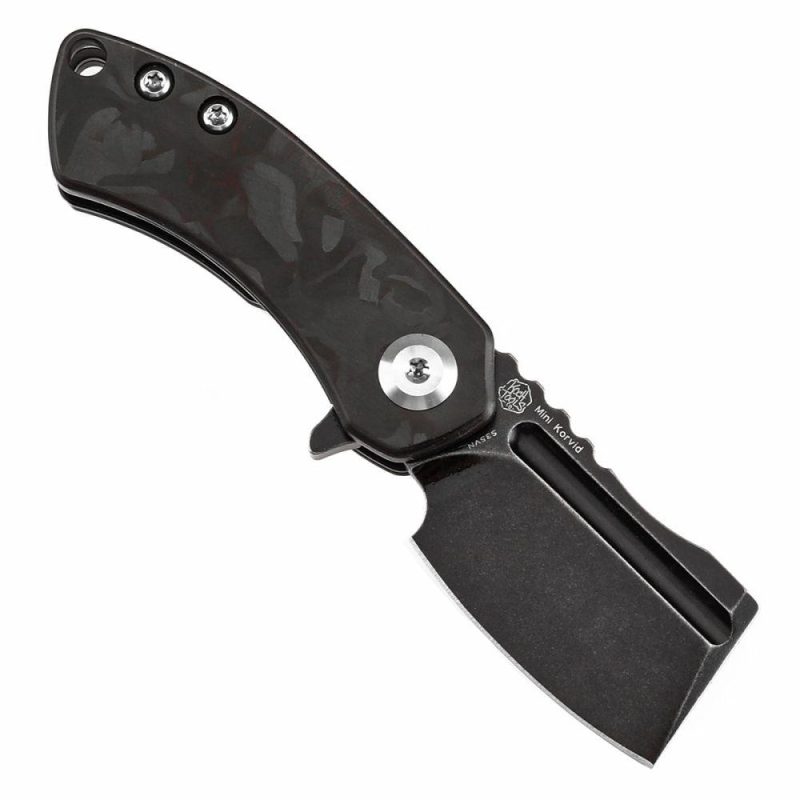 Mini Korvid Flipper Knife Black and Red Carbon Fiber(1.45” CPM S35VN Blade) Koch Tools Design-K3030A13 Red And Black | Folding Pocket Knives