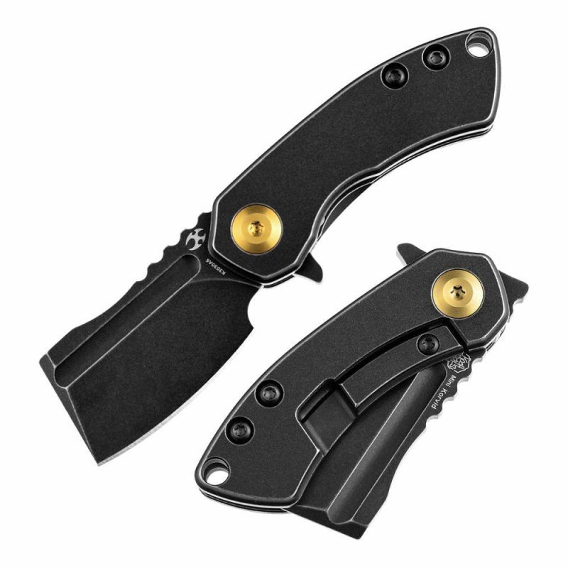 Mini Korvid Flipper Knife Black Anodized Titanium Handle (1.45‘’ CPM-S35VN Blade ) Koch Tools Design-K3030A6 Black | Folding Pocket Knives