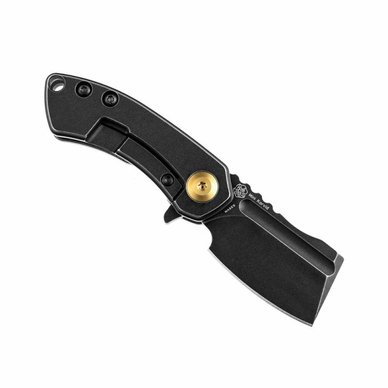 Mini Korvid Flipper Knife Black Anodized Titanium Handle (1.45‘’ CPM-S35VN Blade ) Koch Tools Design-K3030A6 Black | Folding Pocket Knives