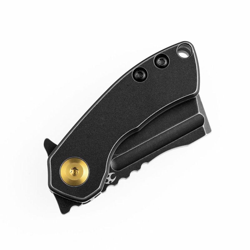 Mini Korvid Flipper Knife Black Anodized Titanium Handle (1.45‘’ CPM-S35VN Blade ) Koch Tools Design-K3030A6 Black | Folding Pocket Knives