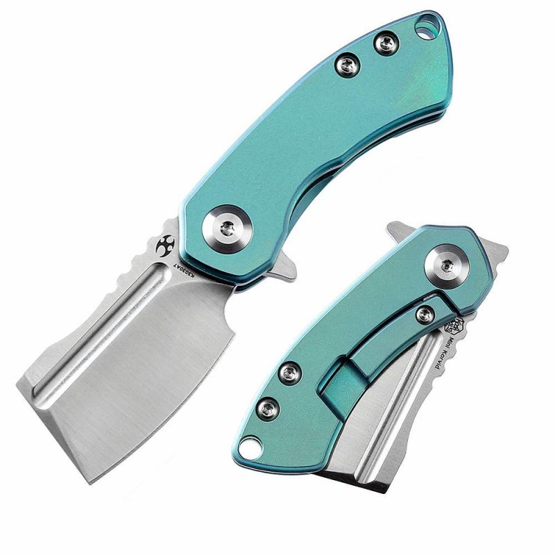 Mini Korvid Flipper knife Bronze Titanium Handle (1.45’‘ CPM-S35VN Blade ) Koch Tools Design-K3030A7 Green | Folding Pocket Knives