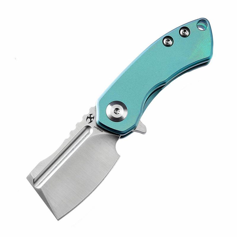 Mini Korvid Flipper knife Bronze Titanium Handle (1.45’‘ CPM-S35VN Blade ) Koch Tools Design-K3030A7 Green | Folding Pocket Knives