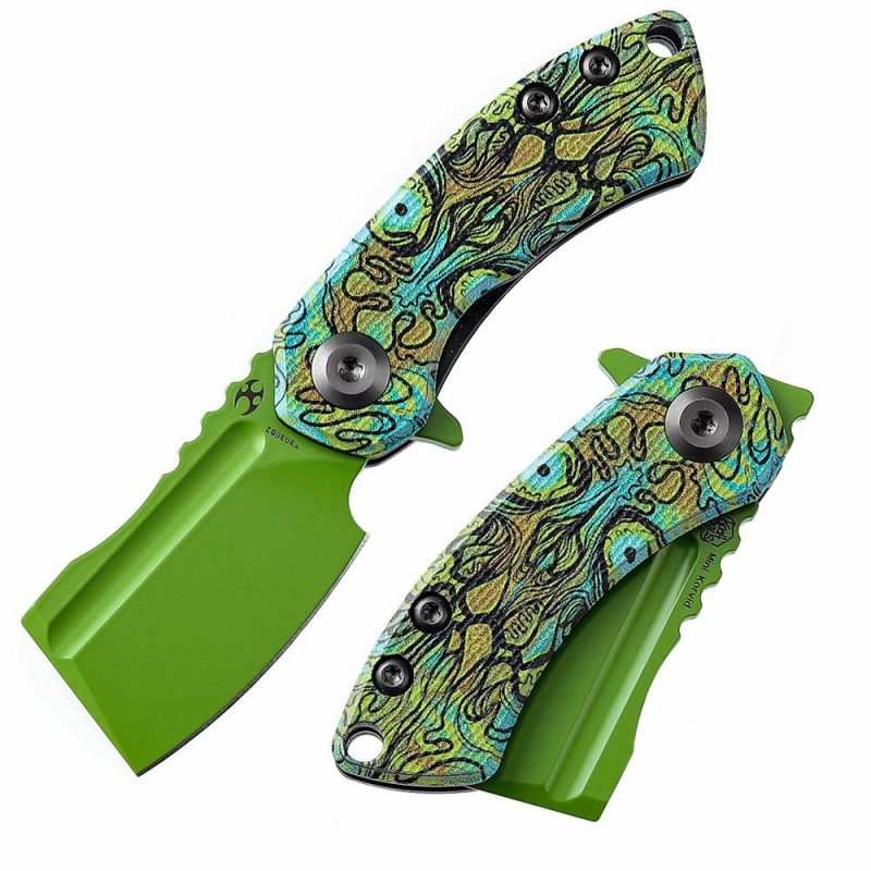 Mini Korvid Flipper Knife G10 with Undead Print-Green Handle (1.45” 154CM Blade) Koch Tools Design -T3030B2 Green Undead Print | Folding Pocket Knives