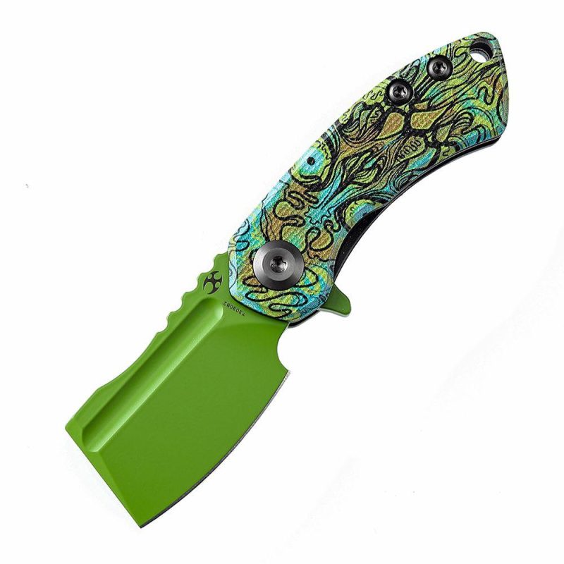 Mini Korvid Flipper Knife G10 with Undead Print-Green Handle (1.45” 154CM Blade) Koch Tools Design -T3030B2 Green Undead Print | Folding Pocket Knives