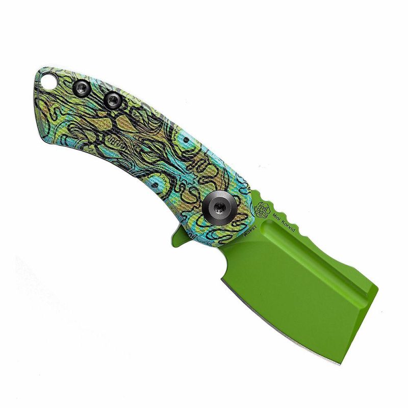 Mini Korvid Flipper Knife G10 with Undead Print-Green Handle (1.45” 154CM Blade) Koch Tools Design -T3030B2 Green Undead Print | Folding Pocket Knives