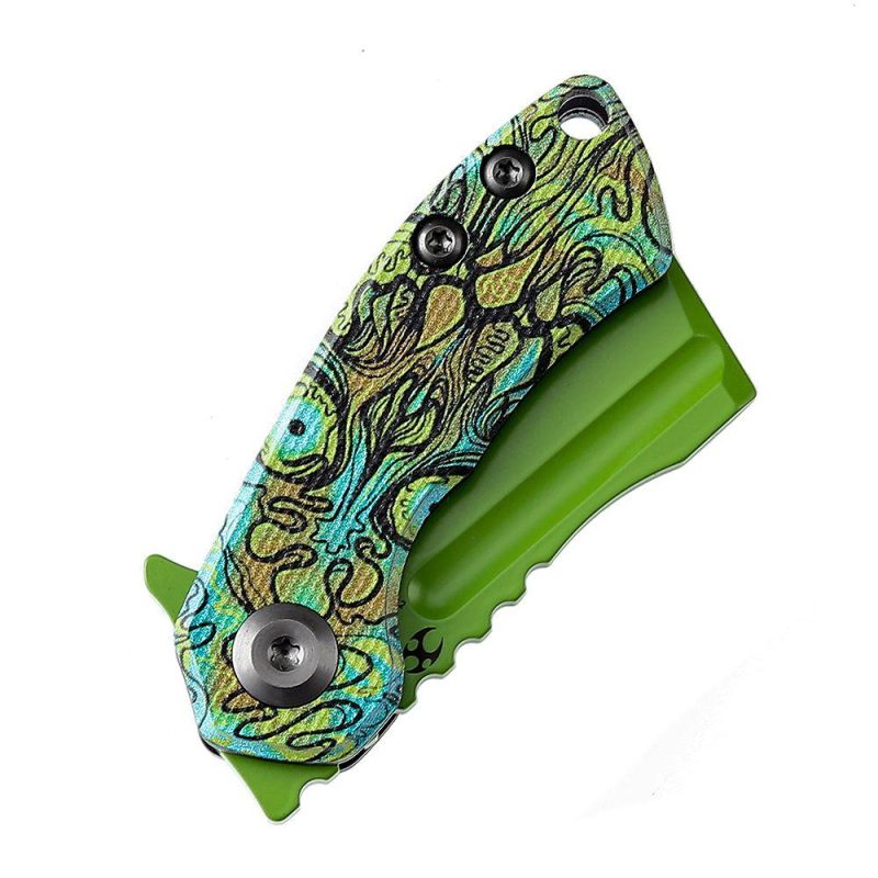 Mini Korvid Flipper Knife G10 with Undead Print-Green Handle (1.45” 154CM Blade) Koch Tools Design -T3030B2 Green Undead Print | Folding Pocket Knives