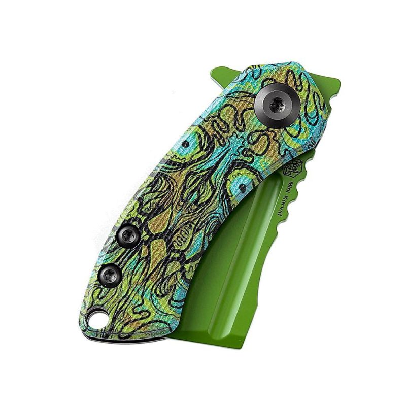 Mini Korvid Flipper Knife G10 with Undead Print-Green Handle (1.45” 154CM Blade) Koch Tools Design -T3030B2 Green Undead Print | Folding Pocket Knives