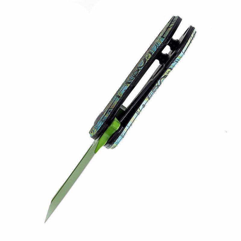 Mini Korvid Flipper Knife G10 with Undead Print-Green Handle (1.45” 154CM Blade) Koch Tools Design -T3030B2 Green Undead Print | Folding Pocket Knives