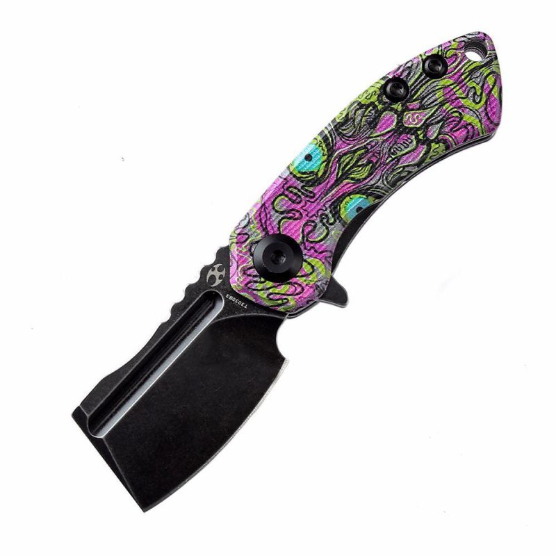 Mini Korvid Flipper Knife G10 with Undead Print-Purple Handle (1.45” 154CM Blade) Koch Tools Design -T3030B3 Purple | Folding Pocket Knives