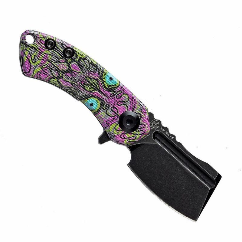 Mini Korvid Flipper Knife G10 with Undead Print-Purple Handle (1.45” 154CM Blade) Koch Tools Design -T3030B3 Purple | Folding Pocket Knives