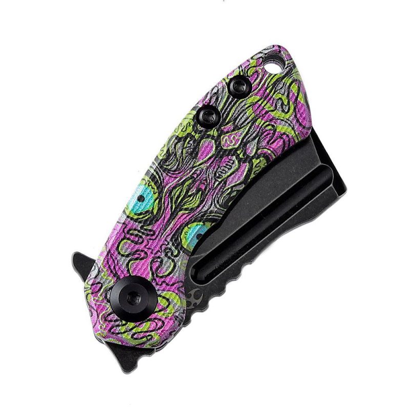 Mini Korvid Flipper Knife G10 with Undead Print-Purple Handle (1.45” 154CM Blade) Koch Tools Design -T3030B3 Purple | Folding Pocket Knives