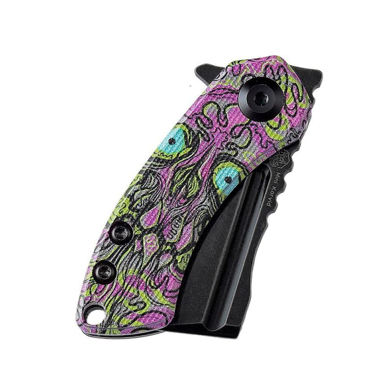 Mini Korvid Flipper Knife G10 with Undead Print-Purple Handle (1.45” 154CM Blade) Koch Tools Design -T3030B3 Purple | Folding Pocket Knives