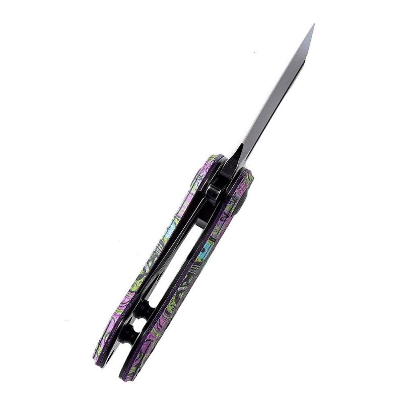 Mini Korvid Flipper Knife G10 with Undead Print-Purple Handle (1.45” 154CM Blade) Koch Tools Design -T3030B3 Purple | Folding Pocket Knives