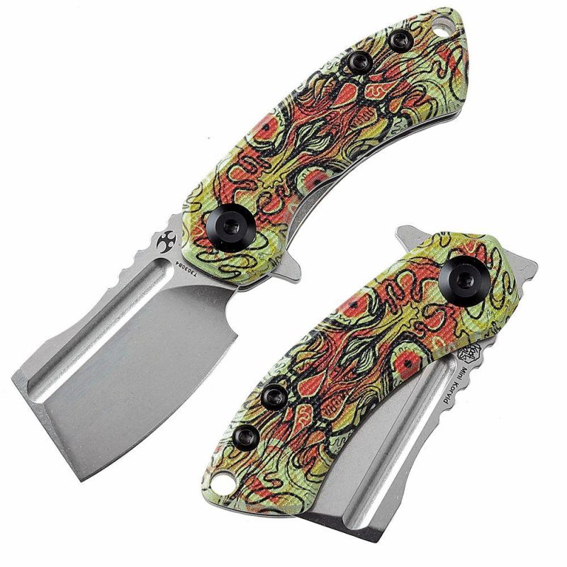 Mini Korvid Flipper Knife G10 with Undead Print-Yellow Handle (1.45” 154CM Blade) Koch Tools Design -T3030B4 Yellow | Folding Pocket Knives