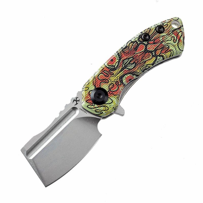 Mini Korvid Flipper Knife G10 with Undead Print-Yellow Handle (1.45” 154CM Blade) Koch Tools Design -T3030B4 Yellow | Folding Pocket Knives