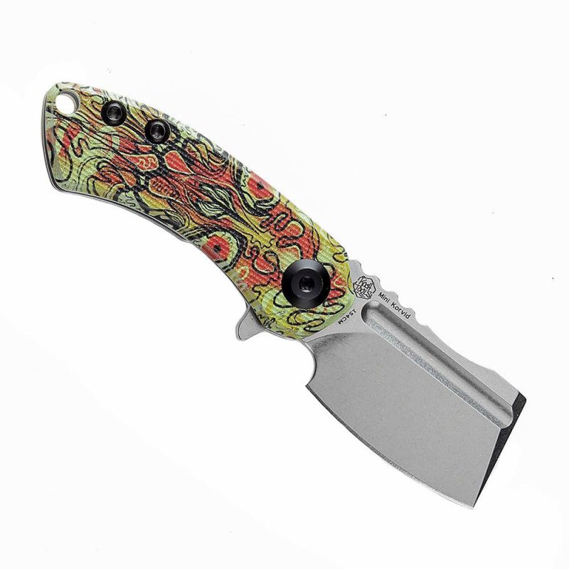 Mini Korvid Flipper Knife G10 with Undead Print-Yellow Handle (1.45” 154CM Blade) Koch Tools Design -T3030B4 Yellow | Folding Pocket Knives