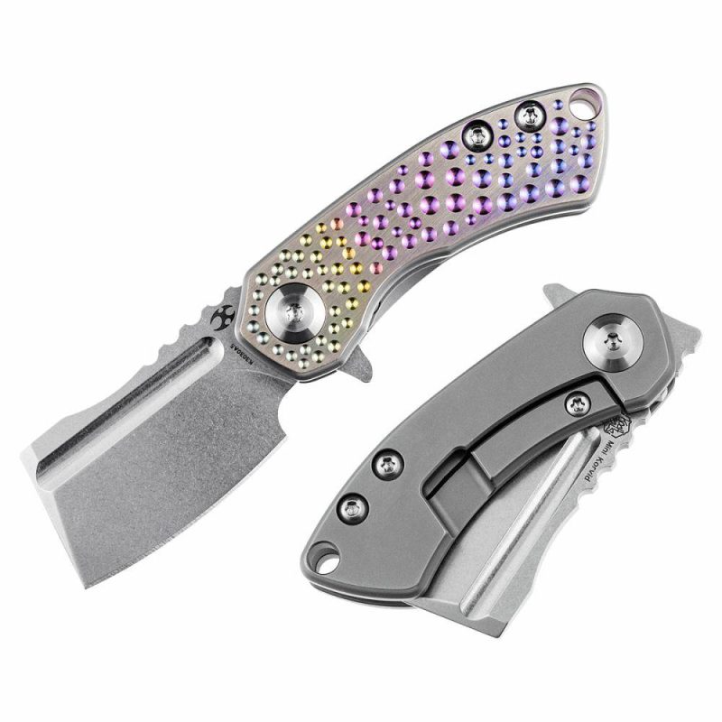 Mini Korvid Flipper knife Gradient Titanium Handle With Dimples (1.45‘’ CPM-S35VN Blade ) Koch Tools Design-K3030A5 Plain | Folding Pocket Knives