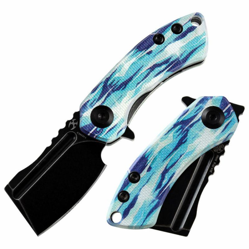 Mini Korvid Flipper Knife Jade G10 with Icicle Camo Handle (1.45” 154CM Blade) Koch Tools Design-T3030C2 Jade/Blue/Black | Folding Pocket Knives