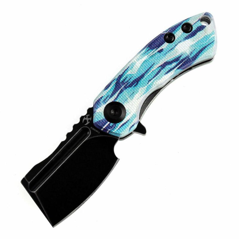 Mini Korvid Flipper Knife Jade G10 with Icicle Camo Handle (1.45” 154CM Blade) Koch Tools Design-T3030C2 Jade/Blue/Black | Folding Pocket Knives