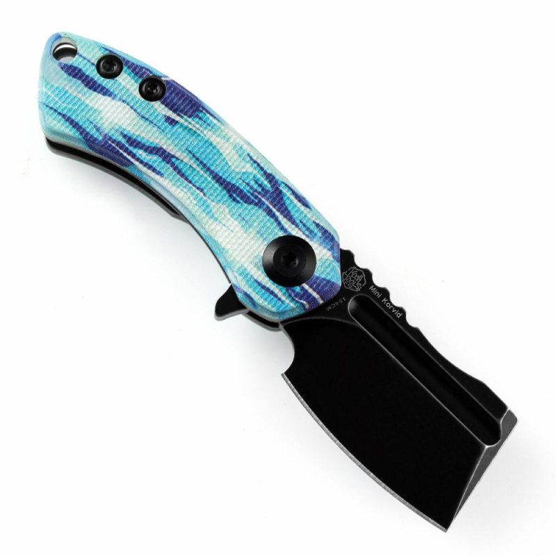 Mini Korvid Flipper Knife Jade G10 with Icicle Camo Handle (1.45” 154CM Blade) Koch Tools Design-T3030C2 Jade/Blue/Black | Folding Pocket Knives