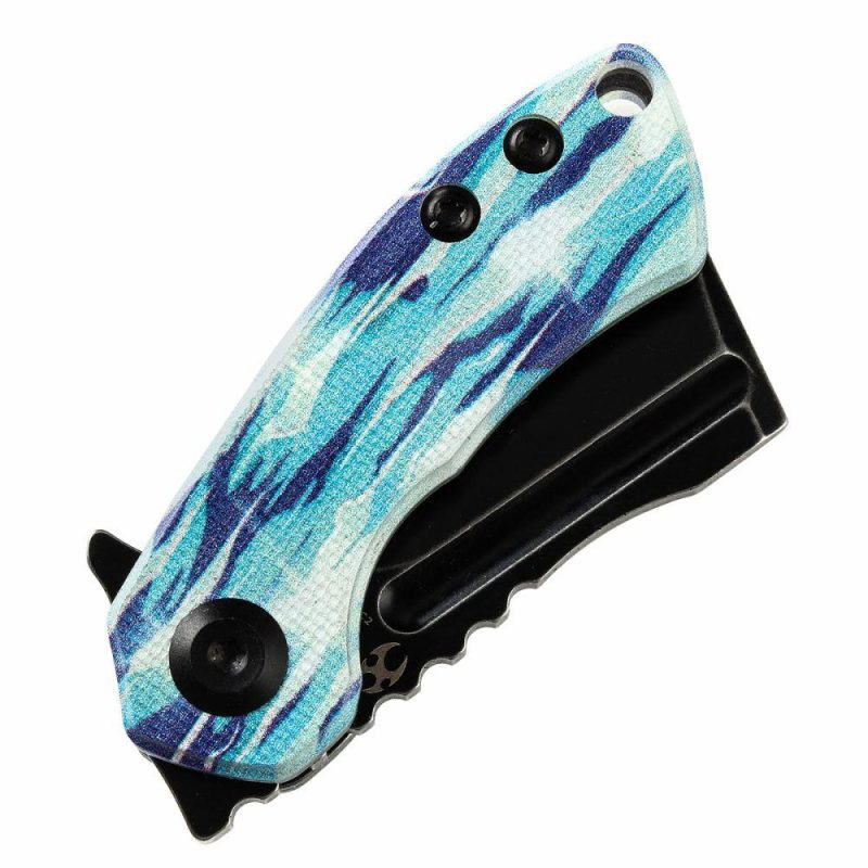 Mini Korvid Flipper Knife Jade G10 with Icicle Camo Handle (1.45” 154CM Blade) Koch Tools Design-T3030C2 Jade/Blue/Black | Folding Pocket Knives