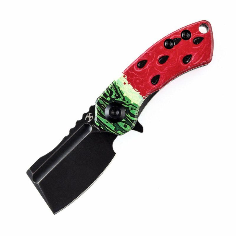 Mini Korvid Flipper Knife Jade G10 with Watermelon Print Handle (1.45” 154CM Blade) Koch Tools Design-T3030C1 Red | Folding Pocket Knives