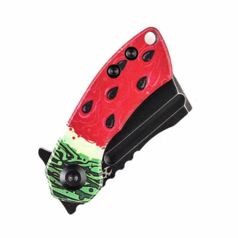 Mini Korvid Flipper Knife Jade G10 with Watermelon Print Handle (1.45” 154CM Blade) Koch Tools Design-T3030C1 Red | Folding Pocket Knives