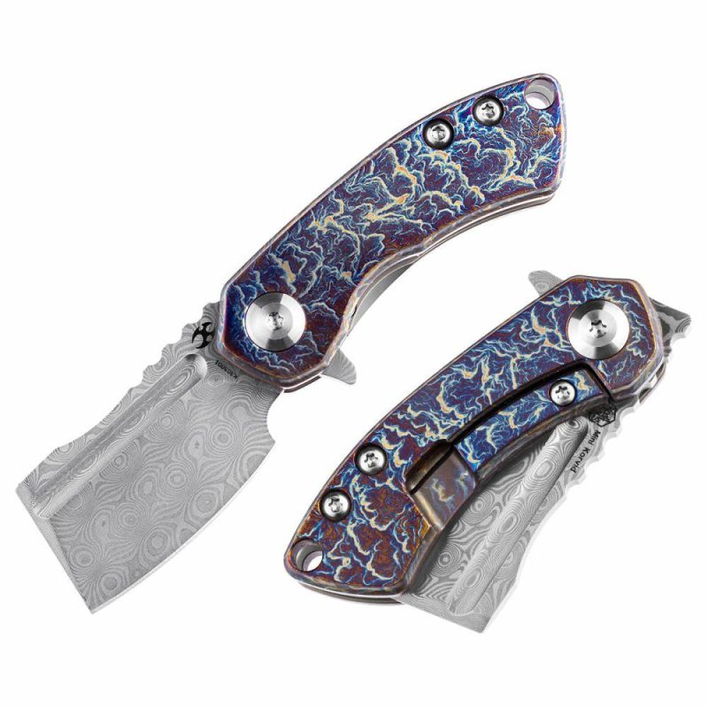 Mini Korvid Flipper knife Lightning Strike Anodized Titanium Handle (1.45’‘CPM-S35VN Blade ) Koch Tools Design-K3030D1 Gradient | Folding Pocket Knives