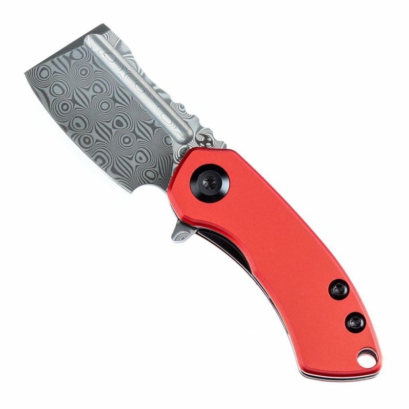 Mini Korvid Flipper Knife Red Anodized Aluminum Handle (1.45” Damascus Blade) Koch Tools Design-T3030P2 Red | Folding Pocket Knives