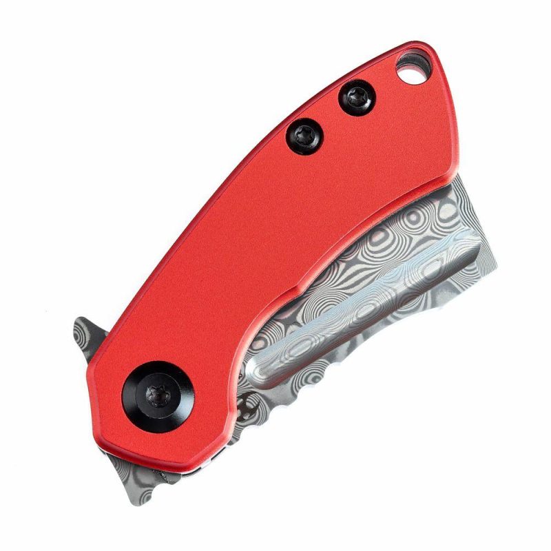 Mini Korvid Flipper Knife Red Anodized Aluminum Handle (1.45” Damascus Blade) Koch Tools Design-T3030P2 Red | Folding Pocket Knives