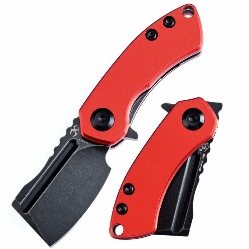 Mini Korvid Flipper Knife Red Anodized Aluminum Handle (1.45” Stonewashed 154CM Blade) Koch Tools Design-T3030P3 Red | Folding Pocket Knives