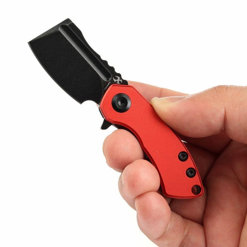 Mini Korvid Flipper Knife Red Anodized Aluminum Handle (1.45” Stonewashed 154CM Blade) Koch Tools Design-T3030P3 Red | Folding Pocket Knives