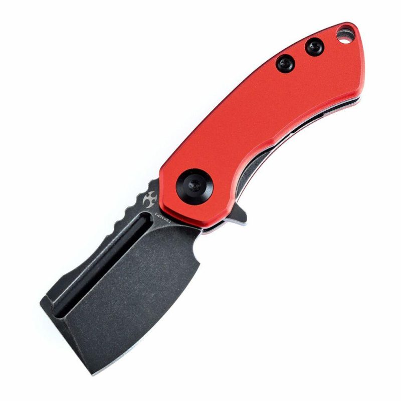 Mini Korvid Flipper Knife Red Anodized Aluminum Handle (1.45” Stonewashed 154CM Blade) Koch Tools Design-T3030P3 Red | Folding Pocket Knives