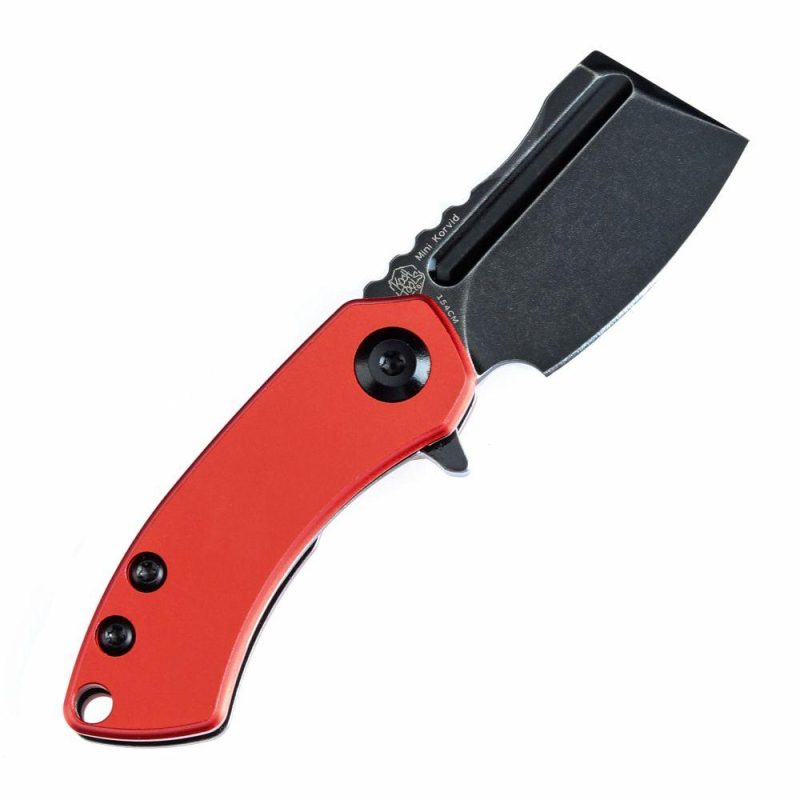 Mini Korvid Flipper Knife Red Anodized Aluminum Handle (1.45” Stonewashed 154CM Blade) Koch Tools Design-T3030P3 Red | Folding Pocket Knives