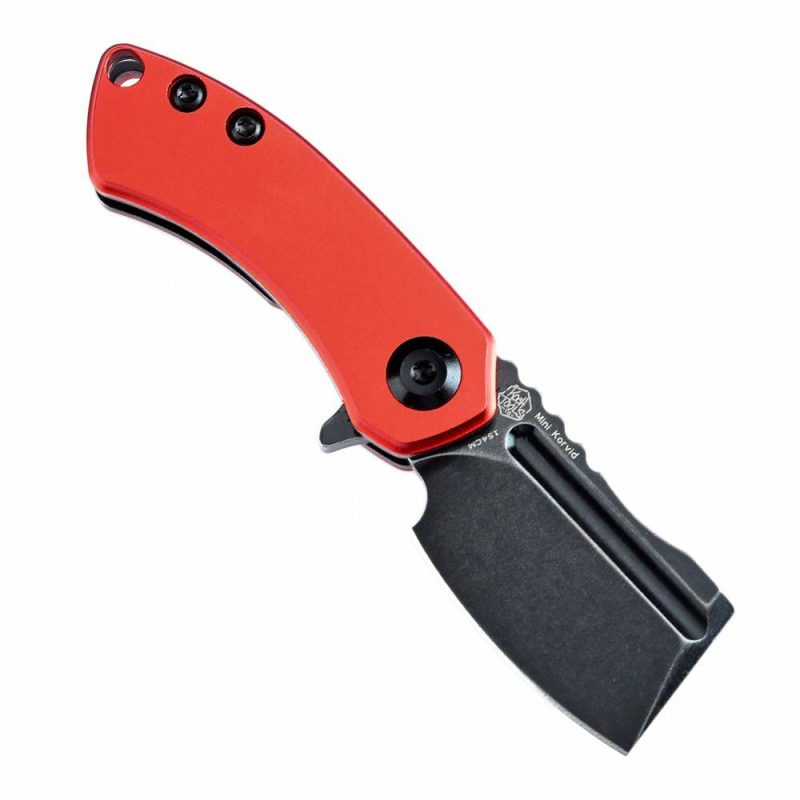 Mini Korvid Flipper Knife Red Anodized Aluminum Handle (1.45” Stonewashed 154CM Blade) Koch Tools Design-T3030P3 Red | Folding Pocket Knives