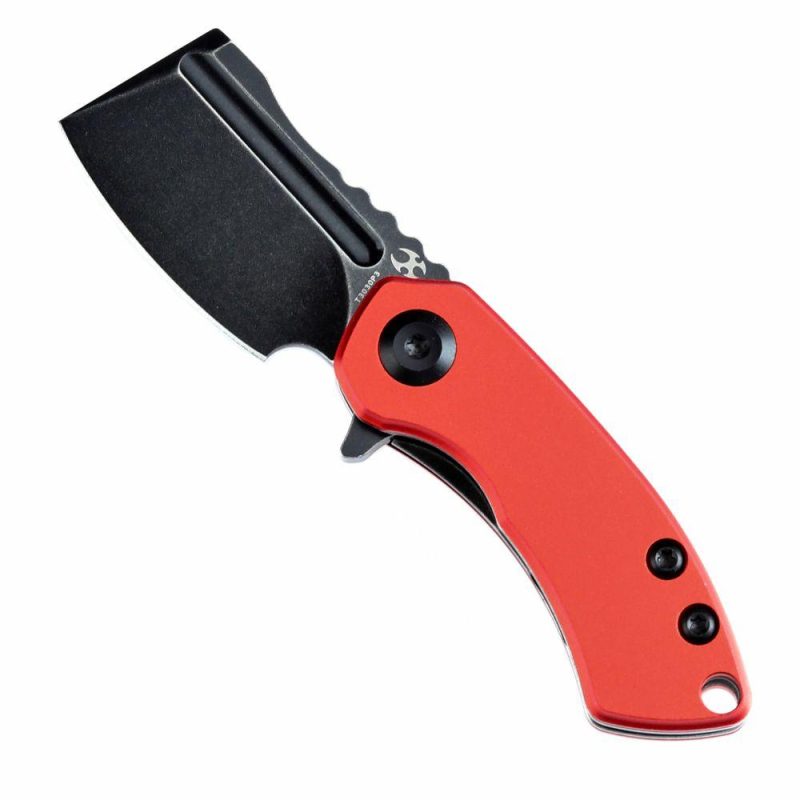 Mini Korvid Flipper Knife Red Anodized Aluminum Handle (1.45” Stonewashed 154CM Blade) Koch Tools Design-T3030P3 Red | Folding Pocket Knives