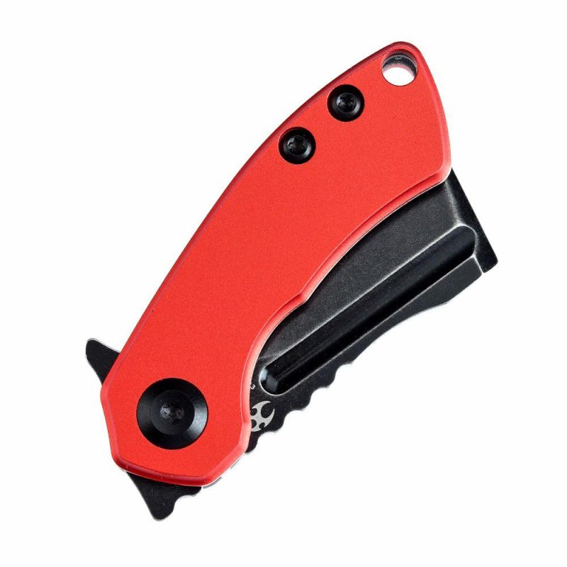 Mini Korvid Flipper Knife Red Anodized Aluminum Handle (1.45” Stonewashed 154CM Blade) Koch Tools Design-T3030P3 Red | Folding Pocket Knives