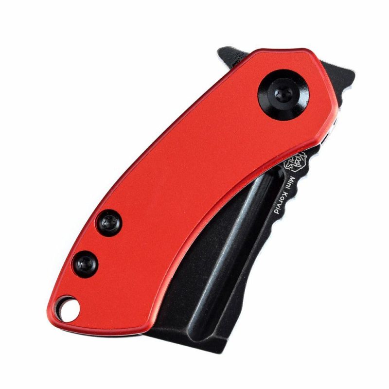 Mini Korvid Flipper Knife Red Anodized Aluminum Handle (1.45” Stonewashed 154CM Blade) Koch Tools Design-T3030P3 Red | Folding Pocket Knives