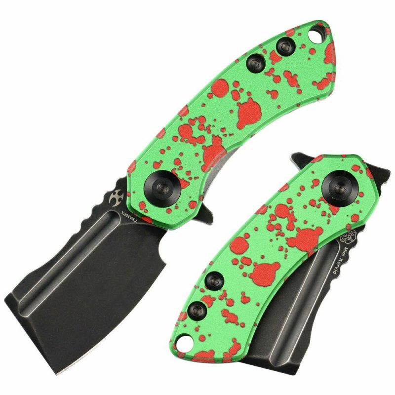 Mini Korvid Flipper Knife Zombie Green Anodized Aluminum Handle (1.45” 154CM Blade) Koch Tools Design-T3030P1 Zombie Green | Folding Pocket Knives