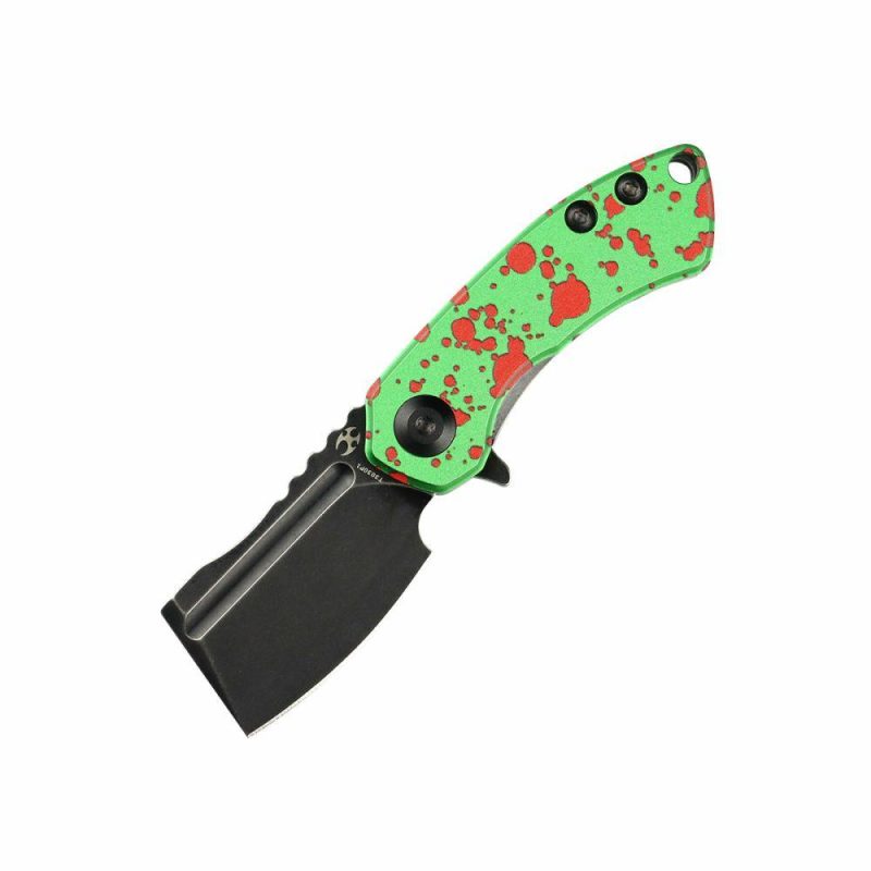 Mini Korvid Flipper Knife Zombie Green Anodized Aluminum Handle (1.45” 154CM Blade) Koch Tools Design-T3030P1 Zombie Green | Folding Pocket Knives