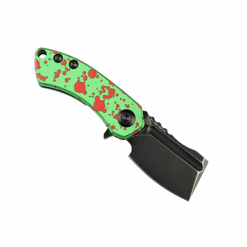 Mini Korvid Flipper Knife Zombie Green Anodized Aluminum Handle (1.45” 154CM Blade) Koch Tools Design-T3030P1 Zombie Green | Folding Pocket Knives