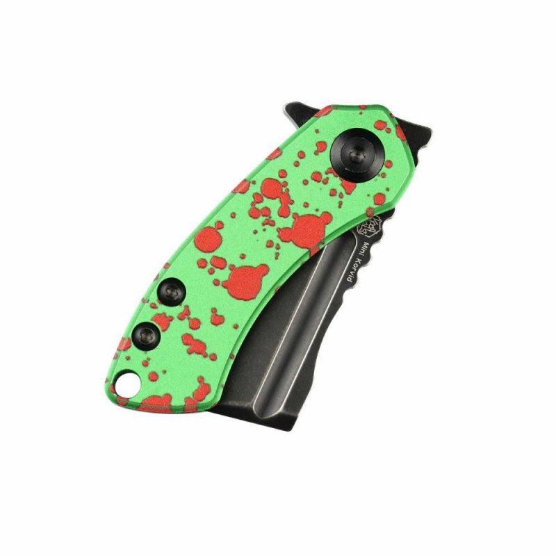 Mini Korvid Flipper Knife Zombie Green Anodized Aluminum Handle (1.45” 154CM Blade) Koch Tools Design-T3030P1 Zombie Green | Folding Pocket Knives