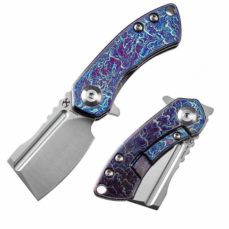 Mini Korvid Lightning Strike Anodized Titanium Flipper knife Bronze Titanium Handle (1.45” CPM-S35VN Blade ) Koch Tools Design-K3030A8 Blue/Purple | Folding Pocket Knives