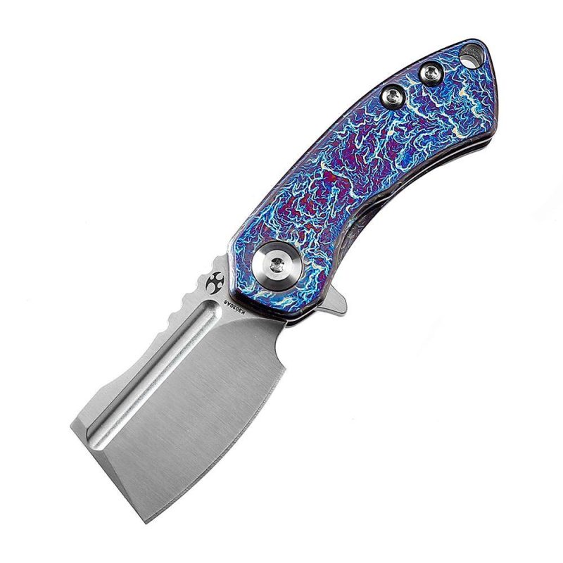 Mini Korvid Lightning Strike Anodized Titanium Flipper knife Bronze Titanium Handle (1.45” CPM-S35VN Blade ) Koch Tools Design-K3030A8 Blue/Purple | Folding Pocket Knives