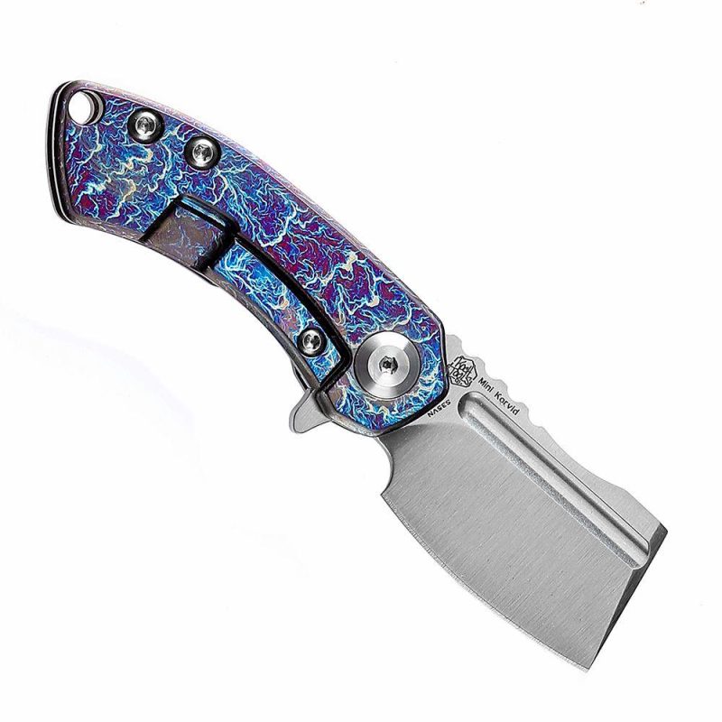 Mini Korvid Lightning Strike Anodized Titanium Flipper knife Bronze Titanium Handle (1.45” CPM-S35VN Blade ) Koch Tools Design-K3030A8 Blue/Purple | Folding Pocket Knives