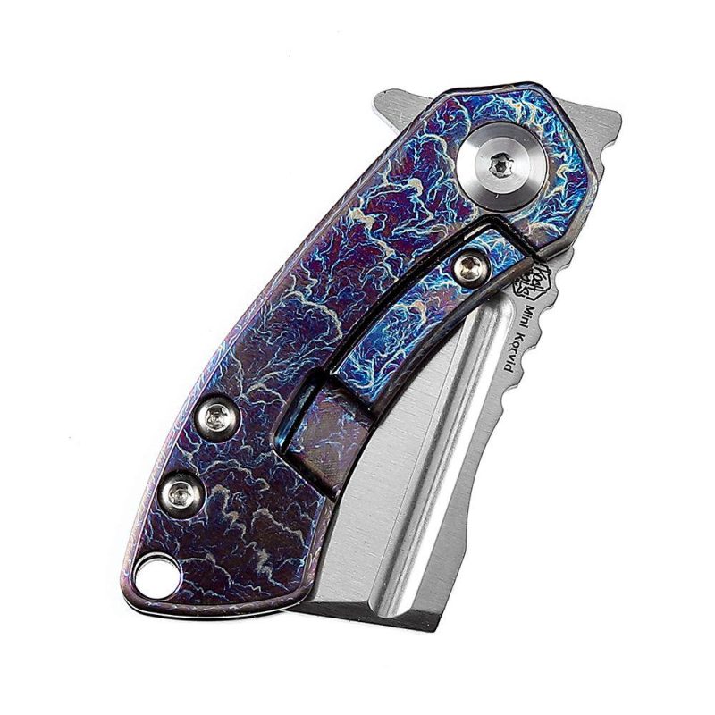 Mini Korvid Lightning Strike Anodized Titanium Flipper knife Bronze Titanium Handle (1.45” CPM-S35VN Blade ) Koch Tools Design-K3030A8 Blue/Purple | Folding Pocket Knives