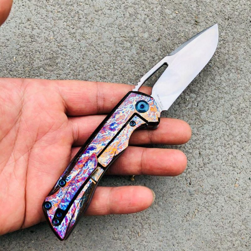 MINI KRYO K2001B10 CPM-S35VN Thumb Hole Blade Lightning Strike Anodized Titanium Handle with Kim Ning Design Gray | Folding Pocket Knives